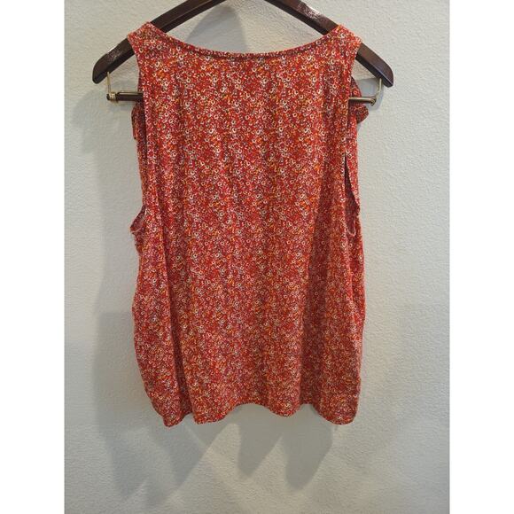 Nordstrom CeCe Floral TieShoulder Sleeveless Top Womens LG Red Floral 100% Rayon - Picture 6 of 6
